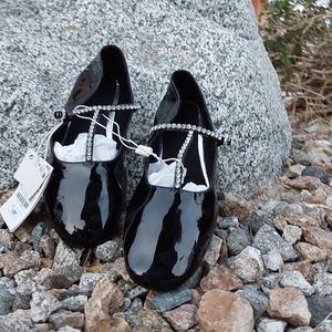 NWT Zara Girls Faux Leather Flats Rhinestone Strap